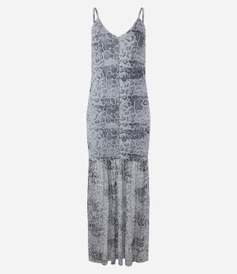Vestido New Midi em Tule Animal Print com Franzidos