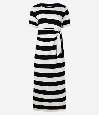 Vestido Midi em Viscose com Estampa de Listras e Amarração na Lateral