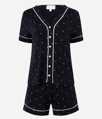 Pijama Short Doll Americano com Manga Curta e Estampa Poá