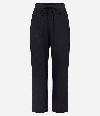 Calça Reta com Textura e Cós Elástico