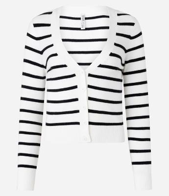 Cardigan Curto em Tricô Listrado com Botões