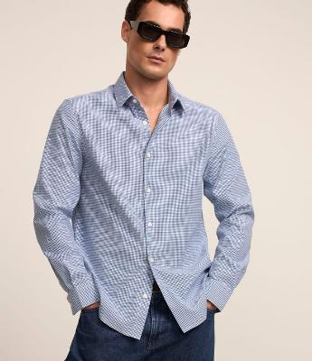 Camisa Regular em Tricoline com Estampa Fio Tinto
