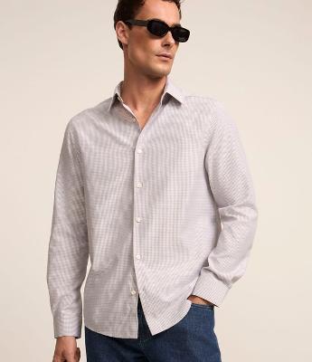 Camisa Regular em Tricoline com Estampa Fio Tinto
