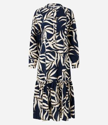 Vestido Chemise Midi em Viscolinho Estampa Folhagem