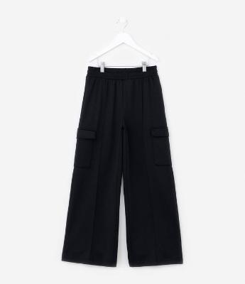 Calça Wide Leg Infantil com Bolsos Cargo - Tam 5 a 14 Anos