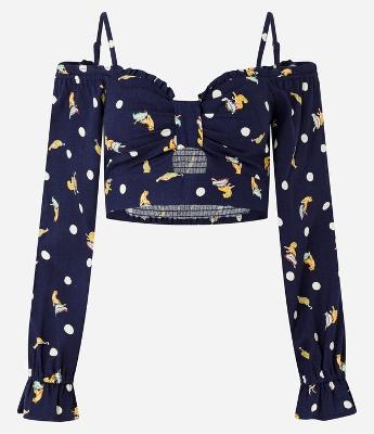 Blusa Cropped em Viscose e Linho com Estampa de Oncinhas