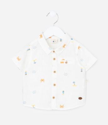 Camisa Infantil em Linho com Estampa Praia - Tam 0 a 18 meses