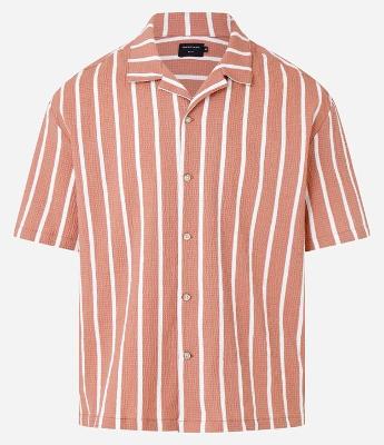 Camisa Boxy Alfaiatada em Viscose com Textura e Listras