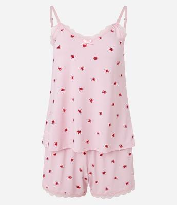 Pijama Short Doll de Alcinha em Microfibra com Estampa Estrela