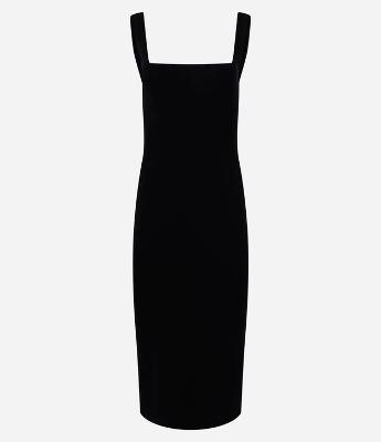 Vestido Midi em Ribana com Decote Quadrado