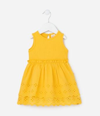 Vestido Body Infantil com Babado Broderie - Tam 0 a 18 meses