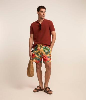 Bermuda em Microfibra com Estampa Floral com Pássaros
