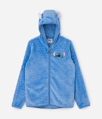Jaqueta Infantil em Fleece com Bordado Stitch e Capuz com Orelinhas - Tam 5 A 14 Anos