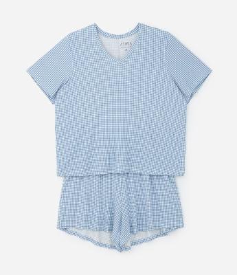 Pijama Curto Viscose Xadrez Pied-de-poule Curve & Plus Size