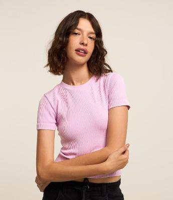 Blusa Curta Sem Manga Seamless com Efeito Lavado
