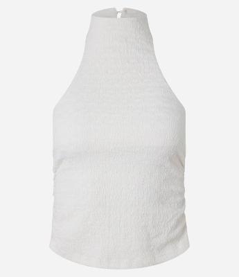 Blusa sem Manga Texturizada Fente Única com Franzido