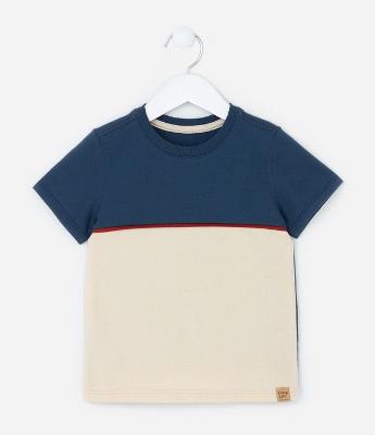Camiseta Infantil com Recorte e Viés Contrastante - Tam 1 a 6 Anos
