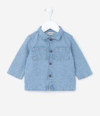 Jaqueta Infantil em Jeans com Estampa Listrada - Tam 0 a 18 meses