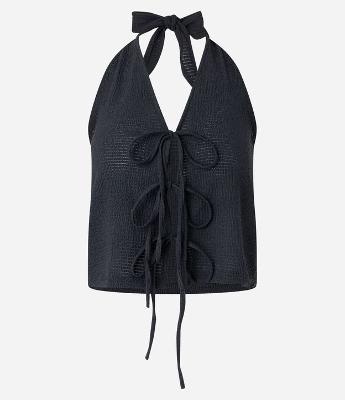Blusa Frente Única Texturizada com Amarrações
