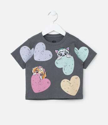 Camiseta Infantil com Estampa Patrulha Canina e Corações - Tam 2 a 6 Anos