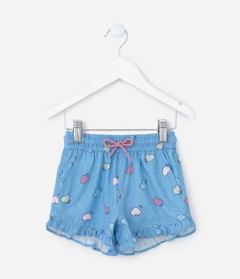 Short Infantil com Babados e Estampa Corações - Tam 1 a 5 Anos