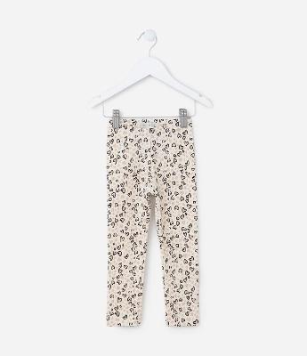 Calça Legging Infantil Canelada com Estampa Corações - Tam 1 a 6 Anos