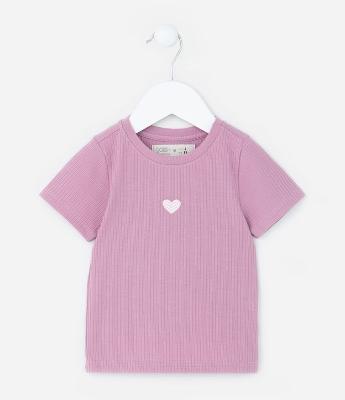 Blusa Infantil Canelada com Bordado Coração - Tam 1 a 6 Anos