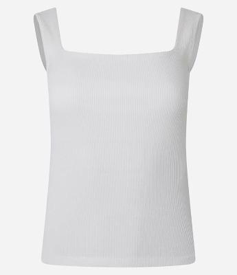 Blusa Sem Manga em Ribana com Decote Quadrado