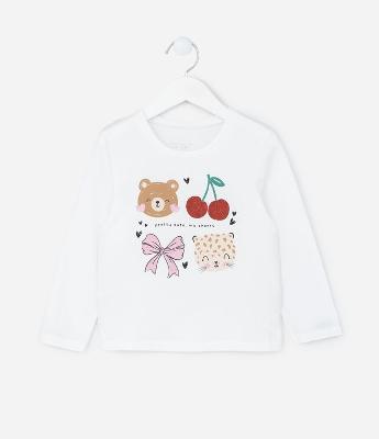 Blusa Infantil com Estampa Bichinhos com Brilho - Tam 1 a 6 Anos