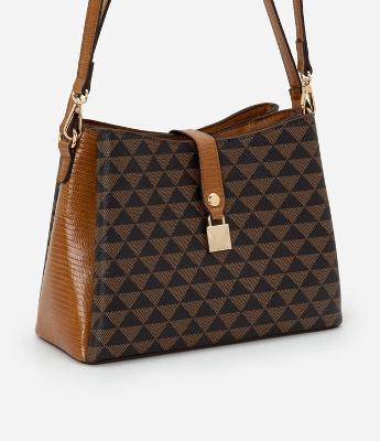 Bolsa Transversal Média em PU Estampado com Alças