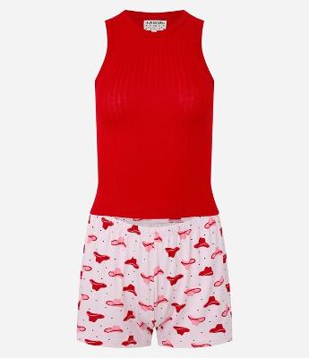 Pijama Short Doll em Ribana com Estampa Chapéu de Cowboy