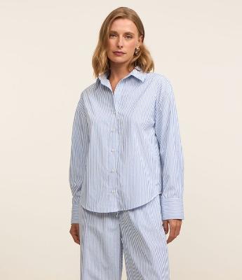 Camisa em Tricoline com Estampa de Listras