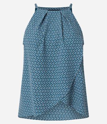 Blusa Sem Manga em Crepe com Gola Halter e Estampa Geométrica