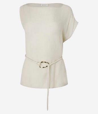 Blusa em Viscose com Manga Única e Cinto de Fivela Diferenciada
