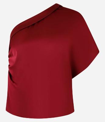 Blusa Acetinada com Ombro Único e Drapeado Lateral