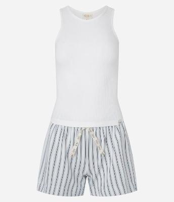 Pijama Short Doll Regata com Alças Largas E Short Com Estampa Listrada