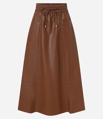 Saia Midi em Material Sintético com Cós Elástico e Bolsos