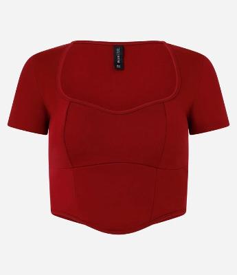 Blusa Cropped em Ponto Roma com Decote Coração