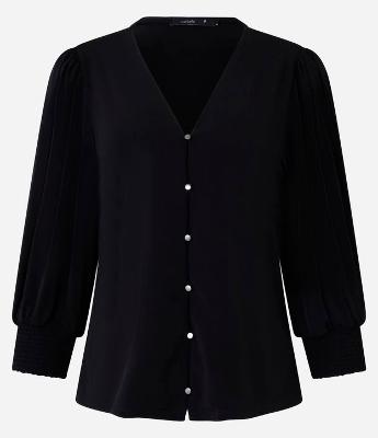 Blusa em Microfibra com Decote V e Lastex no Punho