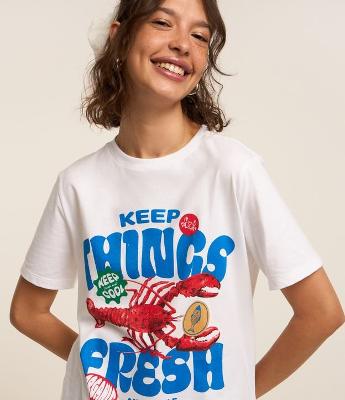 Camiseta Alongada em Algodão com Estampa Lagosta Things Fresh