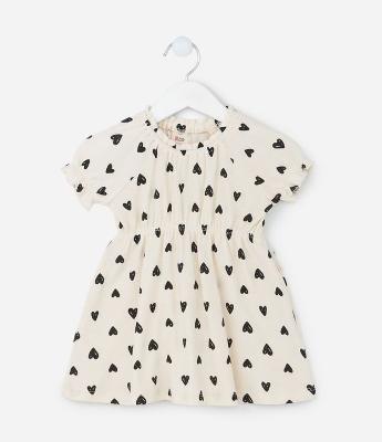 Vestido Infantil Texturizado com Estampa Corações - Tam 0 a 18 meses