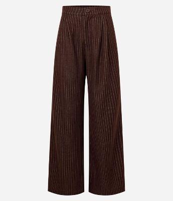 Calça Wide Leg em Moletom com Listras de Riscas de Giz