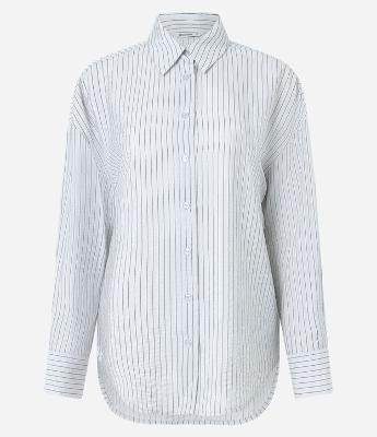 Camisa Oversized Acetinada com Estampa Risca de Giz