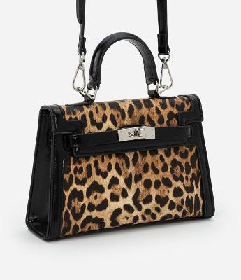 Bolsa Transversal Pequena em PU Estampa Animal Print Onça