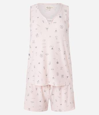 Pijama Short Doll Regata com Estampa de Gravataria e Toque Suave