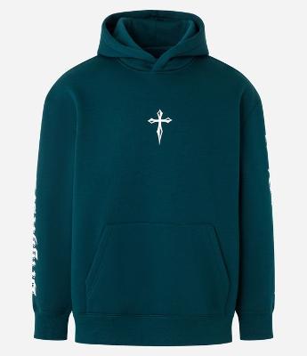 Blusão Relaxed em Moletom com Capuz e Estampa de Cruz e Lettering