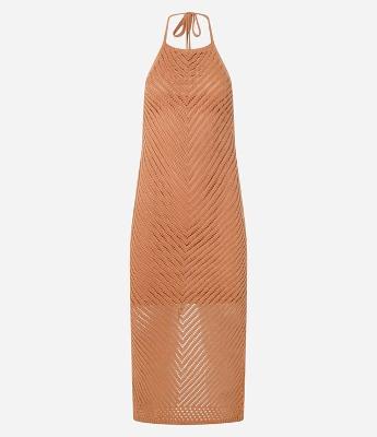 Vestido Frente Única New Midi em Tricô com Fenda nas Costas