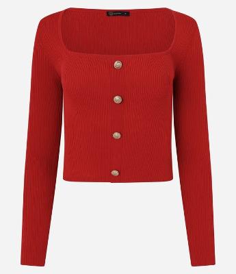 Blusa Cropped em Tricô com Botões