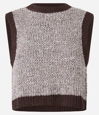 Colete Curto em Chenille Mescla com Detalhe Contrastante