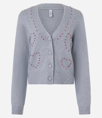 Cardigan Curto em Tricô com Pedrinhas Bordadas